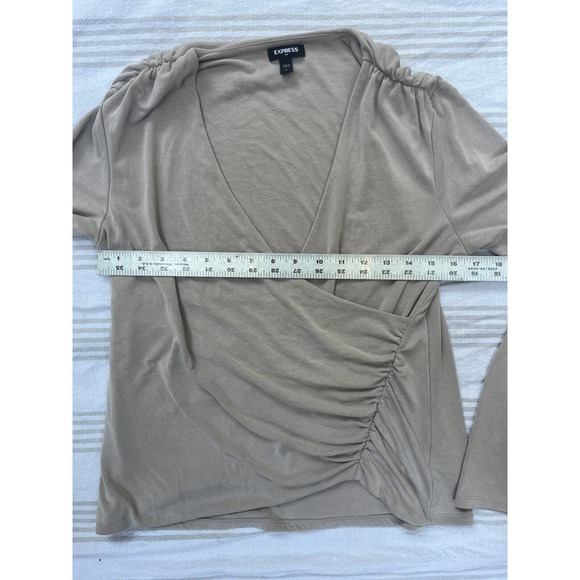 Express Size S Slinky Tan Neutral Crossover Top Ruched Surplice Modal Stretchy - Picture 5 of 12